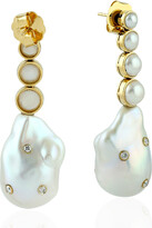 Thumbnail for your product : Artisan Yellow Gold Natural Pearl Bezel Set Diamond Dangle Earrings Women