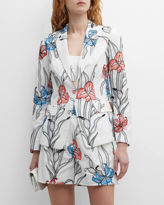 Avery Floral-Embroidered Single-Button Blazer