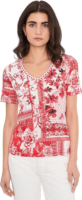 Johnny Was The Janie Favorite Short Sleeve V-Neck T-Shirts Women's Clothing Diantha Scarf : XL, Rayon/Spandex