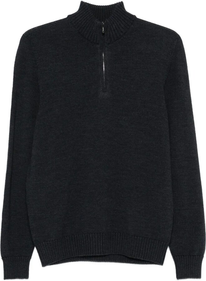 Drumohr Long Sleeve Mock-Neck Zip Sweater
