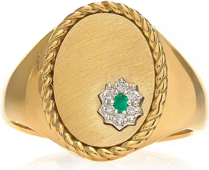 Yvonne Léon 9K Yellow Gold, Diamond, And Emerald Ring