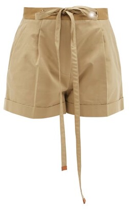 Loewe Tie-waist Pleated Cotton Shorts - Beige