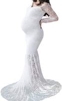 Thumbnail for your product : IBTOM CASTLE Pregnant Women Mermaid Long Maxi Off Shoulder Gown Photography Photo Shoot Maternity V Neck Lace Dress Long Sleeve Baby Shower L