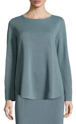Eileen Fisher Long-Sleeve Silk/Cotton Interlock Boxy Top, Blue Steel, Plus Size