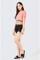 Thumbnail for your product : Select Fashion Fashion Womens Pink Fringe Tape Crop Top - size 12
