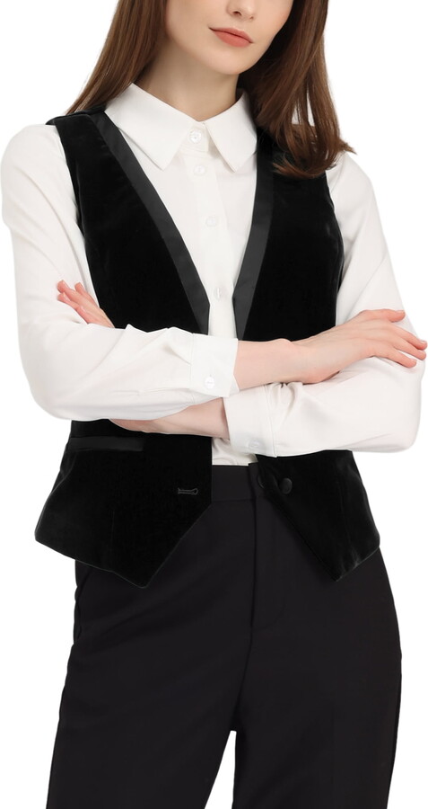Unique Bargains Women's V Neck Sleeveless Retro Velvet Racerback Steampunk Vest