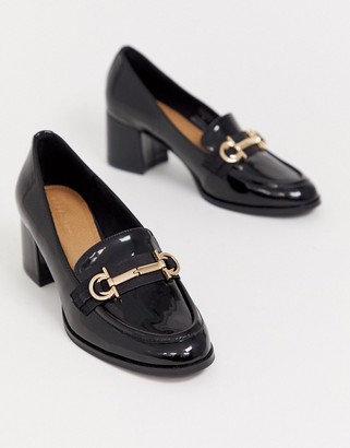ASOS DESIGN DESIGN Stirrup mid-heeled loafers in black patent