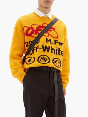 Off-White Off White Industrial Logo Intarsia Wool Blend Sweater - Mens - Yellow
