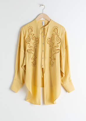 And other stories Embroidered Cotton Blend Blouse