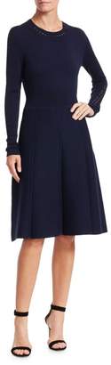 Lela Rose Wool Long-Sleeve Flare Dress