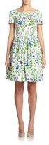 Thumbnail for your product : Oscar de la Renta Short-Sleeve Stretch-Cotton Floral Dress