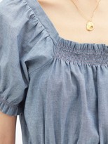Thumbnail for your product : Loretta Caponi Stefania Shirred Cotton-chambray Maxi Dress - Blue