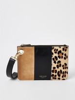 Thumbnail for your product : River Island Leather Animal Print Pochette - Beige