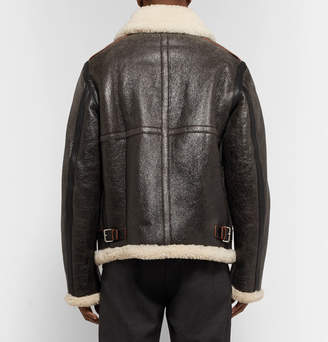 Acne Studios Shearling-Lined Textured-Leather Jacket - Men - Dark brown