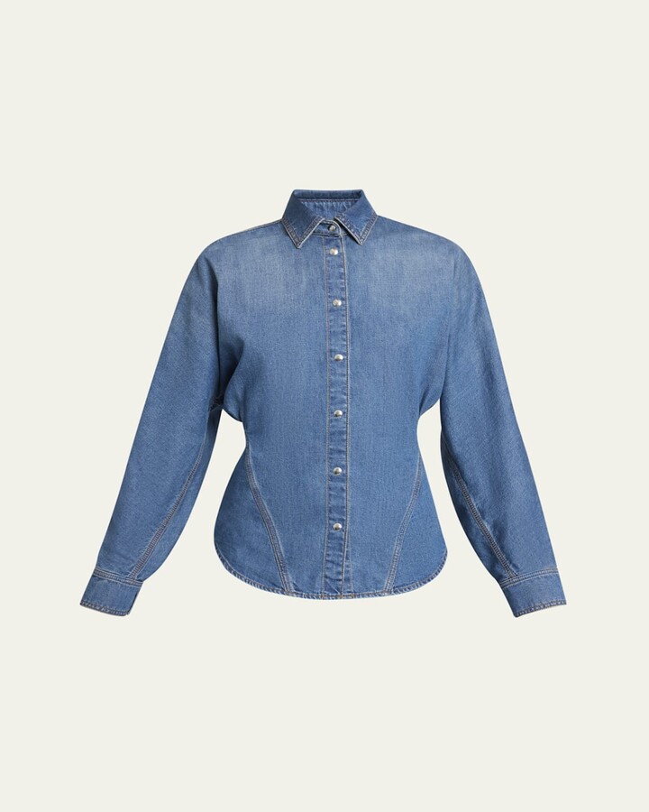 Alaia Seamed Button-Down Denim Top