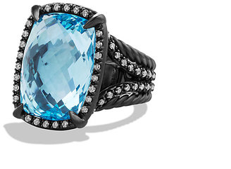 David Yurman Ring with Blue Topaz and Gray Diamonds