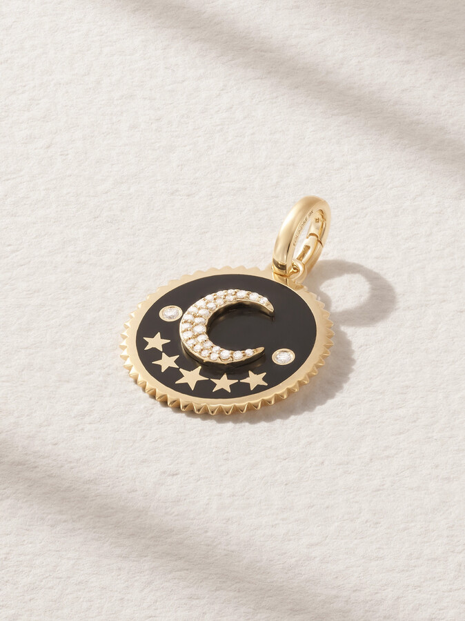 Foundrae Crescent 18-karat Gold, Diamond And Enamel Pendant - One size