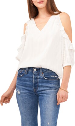 Vince Camuto Womens Flutter Sleeve French Crepe Pleated Yoke Blouse