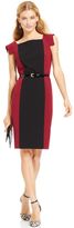 Thumbnail for your product : Nine West Cap-Sleeve Colorblock Belted Sheath Dress