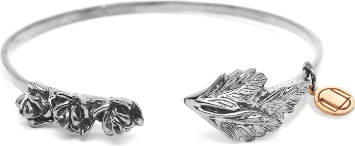 Unaloe Bangle With Sterling Silver Roses And Leaves