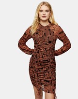 Thumbnail for your product : Topshop ruched mini dress in rust print