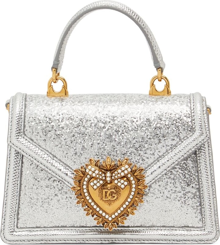 Dolce & Gabbana Devotion Bag In Rhinestone Chain In Gold Color Small