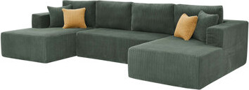 Wrought Studio Full Compressed Corduroy Upholstered Sectional with Double Chaise - No Assembly Needed
