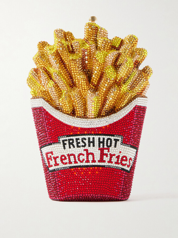 Judith Leiber French Fries Fresh And Hot Crystal-embellished Gold-tone Clutch - Red