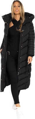 Wulux Womens Ladies Maxi Extra Long Length Heavy Longline Hooded Puffer  Parka with Hood Jacket Zip Up Quilted Winter Down Belted Coat Black UK Size  S-08 - ShopStyle