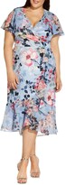 Thumbnail for your product : Adrianna Papell Ruffle Floral Chiffon Faux Wrap Midi Dress