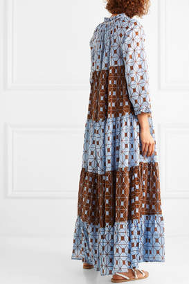 Yvonne S Hippy Tiered Printed Cotton-voile Maxi Dress - Mid denim