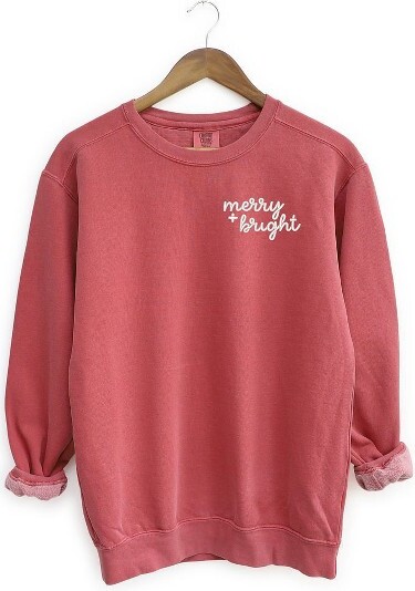 Simply Sage Market SimplySageMarketWomen'sGarmentDyedGraphicSweatshirtMerryandBrightCursiveEmbroideryMini-M-Crimson