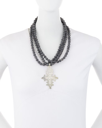 Akola Triple-Strand Collar Necklace w/ Cross Pendant, Gray