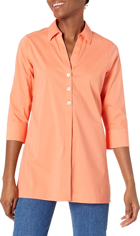 Women's Casual Wear Rolled Up Sleeve Orange Solid Cotton Shirt For Ladies S-7XLL