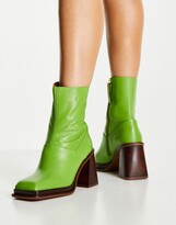 Thumbnail for your product : ASOS DESIGN Rochelle premium leather platform heeled boots in green