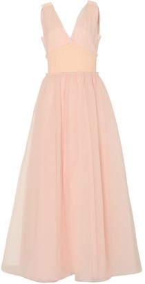 Soft Peach Tulle Full Length Gown