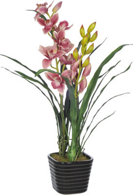 House of Silk Flowers Inc. Faux Fuchsia Cymbidium Orchid Flower in Vase
