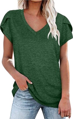 Younthone T Shirts for Women Fashion Casual V-Neck Short-Sleeved Home Solid Color Simple Top T-Shirt (S