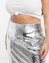 Thumbnail for your product : Chi Chi London Plus sequin midi skirt in silver