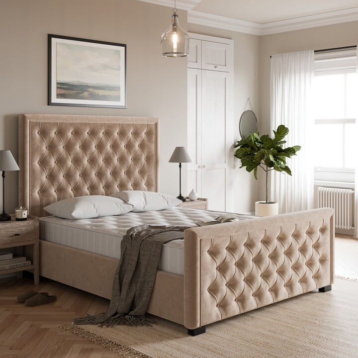 Dunelm Elodie Buttoned Velvet Bed Beige ShopStyle