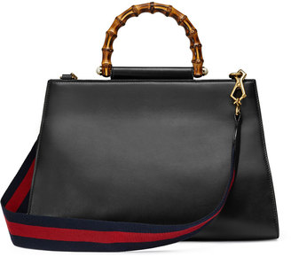 Gucci Nymphea Medium Bamboo-Handle Tote Bag, Black/Red