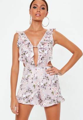 Missguided Purple Frill Strap Floral Playsuit, Pink