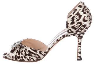 Manolo Blahnik Leopard Embellished Sandals Brown Leopard Embellished Sandals