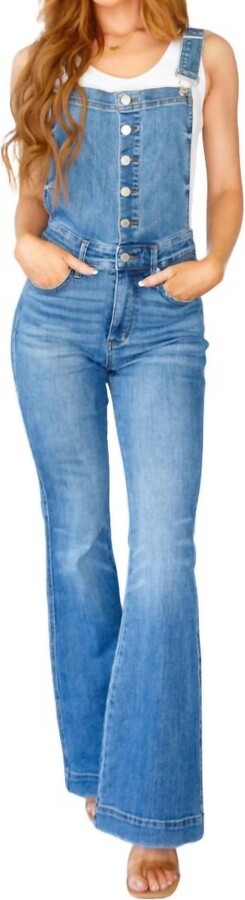 Judy Blue Control Top Retro Flare Overalls In Medium Wash