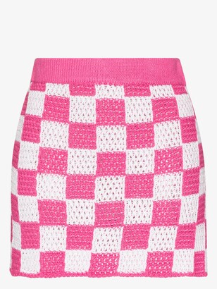 Frankie's Bikinis Jasper Checked Crochet Mini Skirt