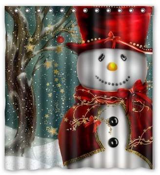 Christmas Snowman Gift Tree Santa Design of Waterproof Bathroom Fabric Shower Curtain with 12hooks 66"x72"