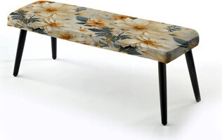 Antique Beige And Blue Peonies Flowers III - Floral Upholstered Black Bench