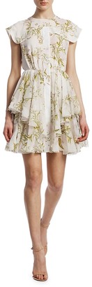 Giambattista Valli Cap-Sleeve Silk Ruffle Dress