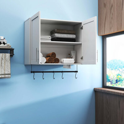 Ebern Designs Bathroom Wall Cabinet With Adjustable Shelf Towel Bar & 5 Hooks For Bathroom Kitchen
