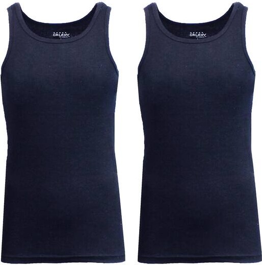 Galaxy By Harvic Famous Heavyweight Men’s Ribbed Tank Top 2 ct in Navy Blue